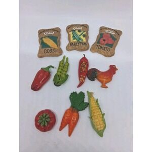 Retro Fridge Magnets Fruit Vegetables Garden Kitchen Items Set Resin